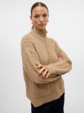 VMESTHER ls highneck zip cardigan Beige