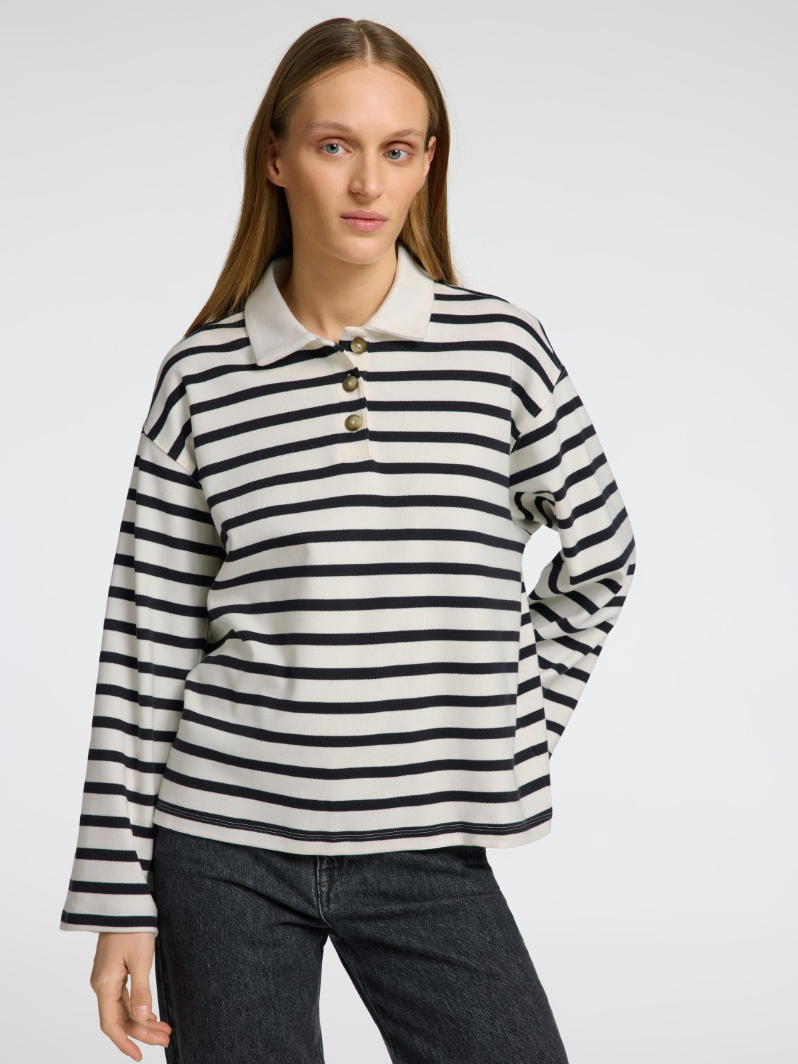 SLFWADA ls stripe collar top Black