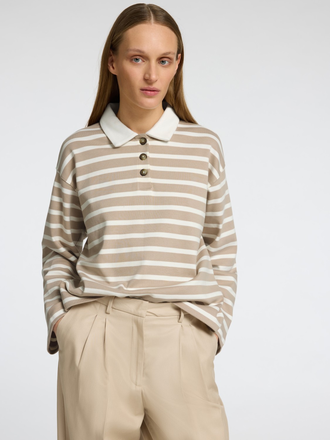 SLFWADA ls stripe collar top Beige