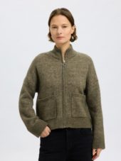 SLFSIA ras ls knit zipper cardigan Vetiver