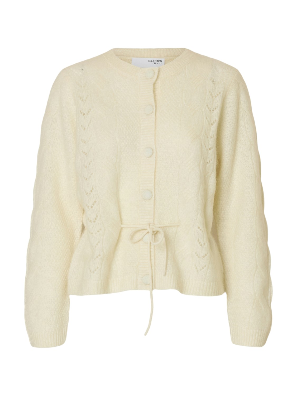 SLFVERA ls knit belt cardigan White