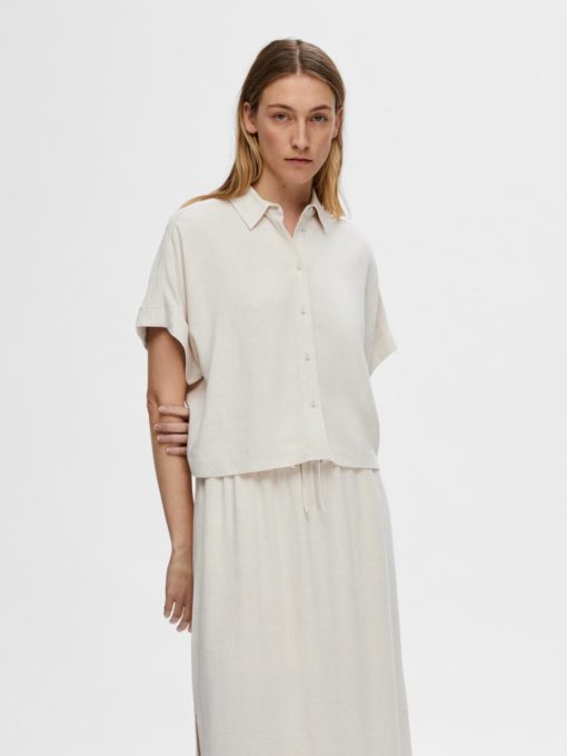 SLFVIVA ss cropped sun shirt Sandshell