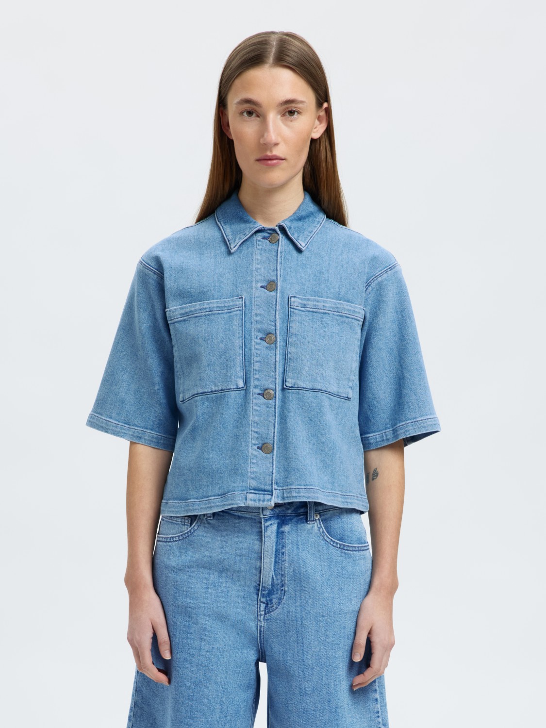 SLFANYA 2/4 short denim shirt