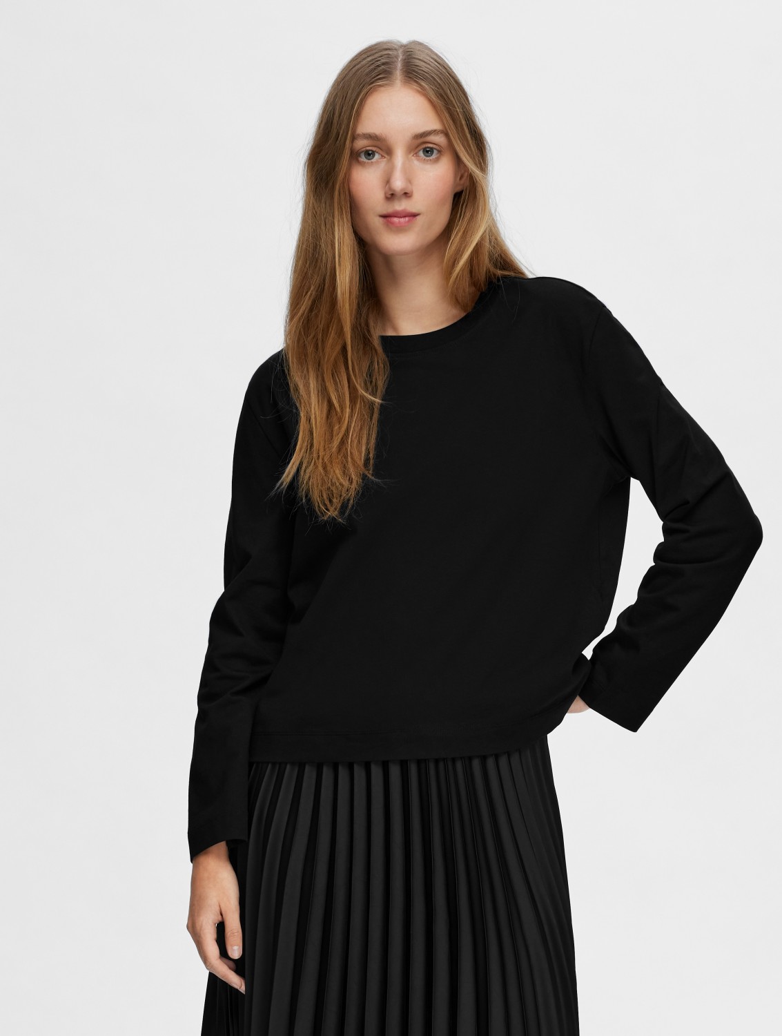 SLFESSENTIAL ls boxy tee Black