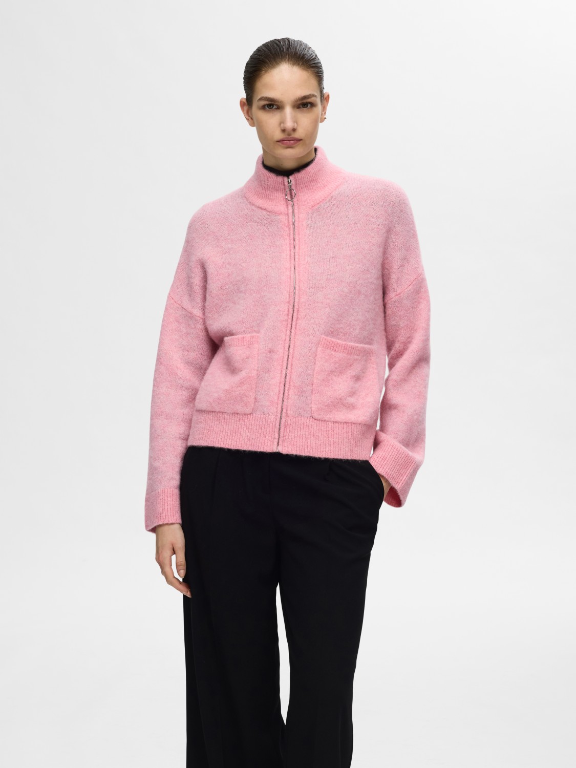 SLFSIA ras ls knit zipper cardigan Peony