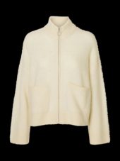 SLFSIA ras ls knit zipper cardigan White