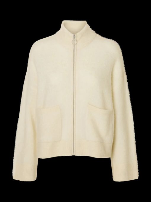 SLFSIA ras ls knit zipper cardigan White