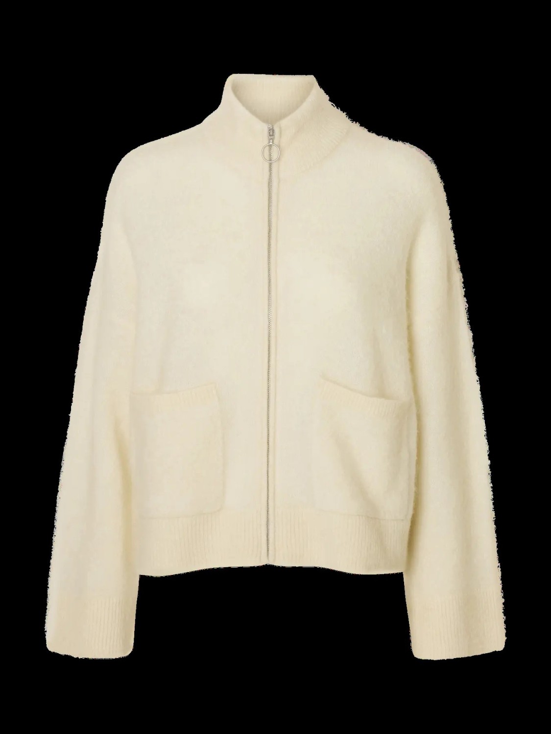 SLFSIA ras ls knit zipper cardigan White
