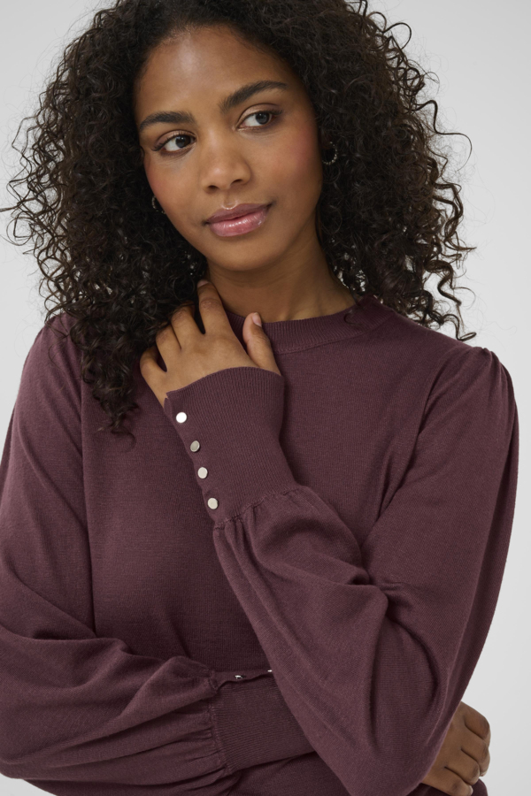 KAlizza Round Neck Knit Pullover Buttons Fudge