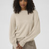 KAlizza Round Neck Knit Pullover Buttons Feather Gray