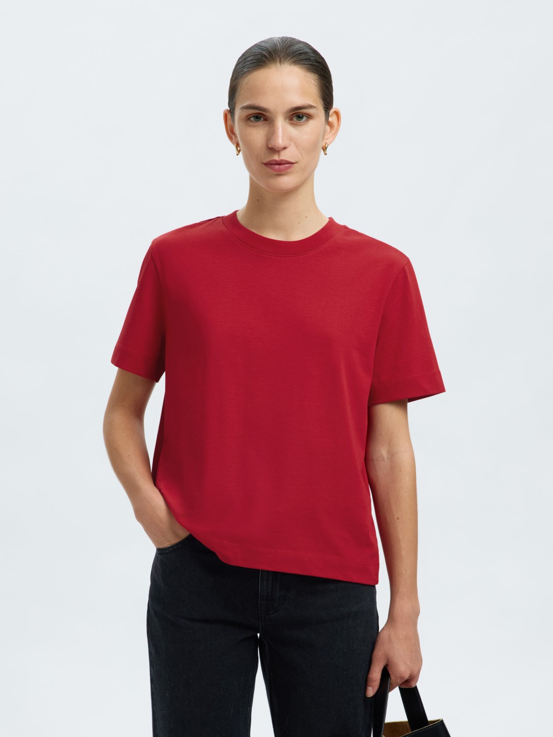 SLFESSENTIAL ss boxy tee Red