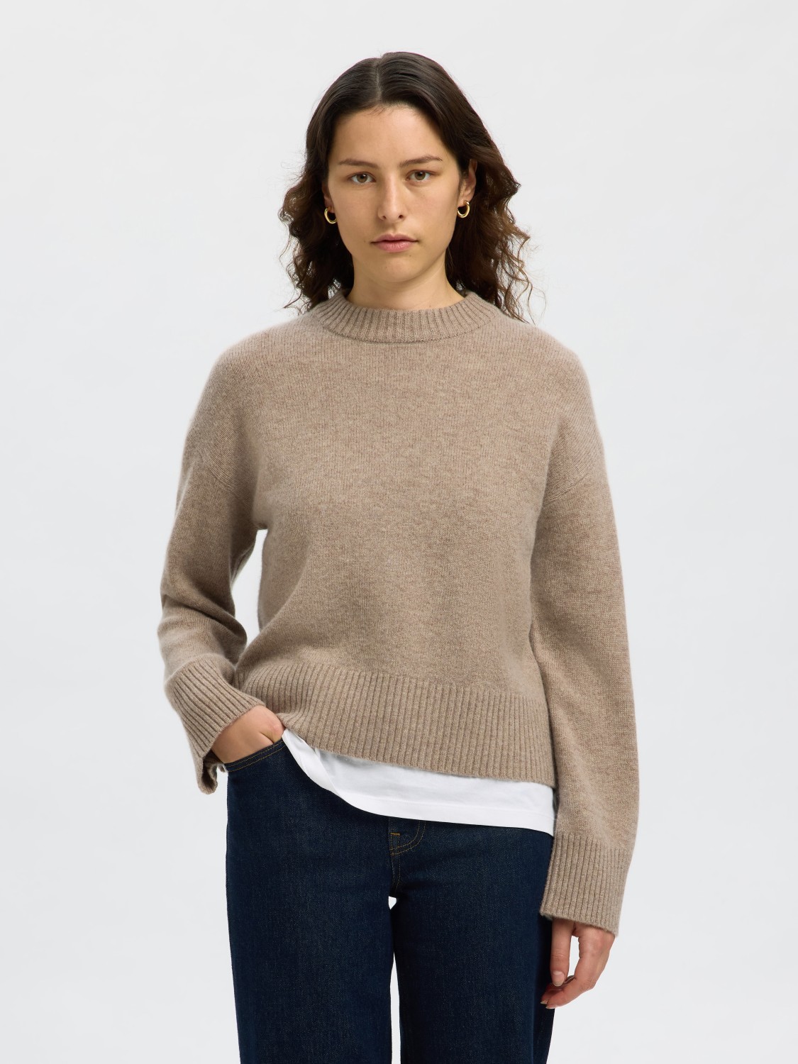 SLFCILLE cashmere blend ls knit o-neck Beige