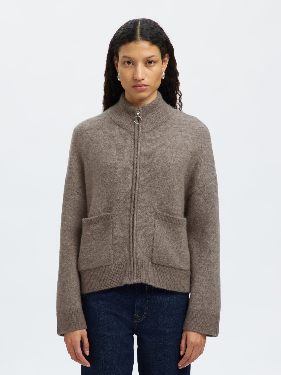 SLFSIA ras ls knit zipper cardigan Steel Gray
