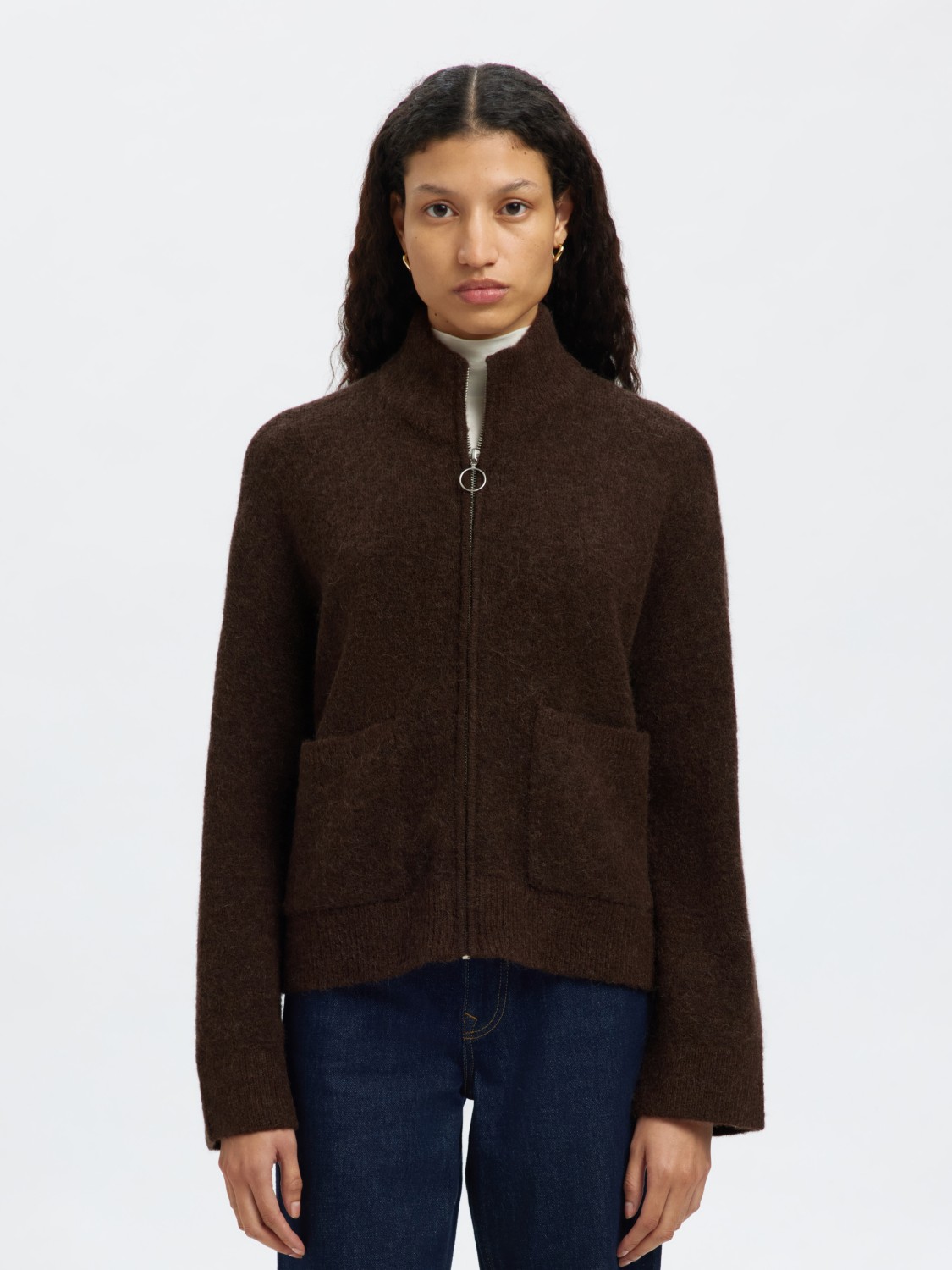 SLFSIA ras ls knit zipper cardigan Delicioso