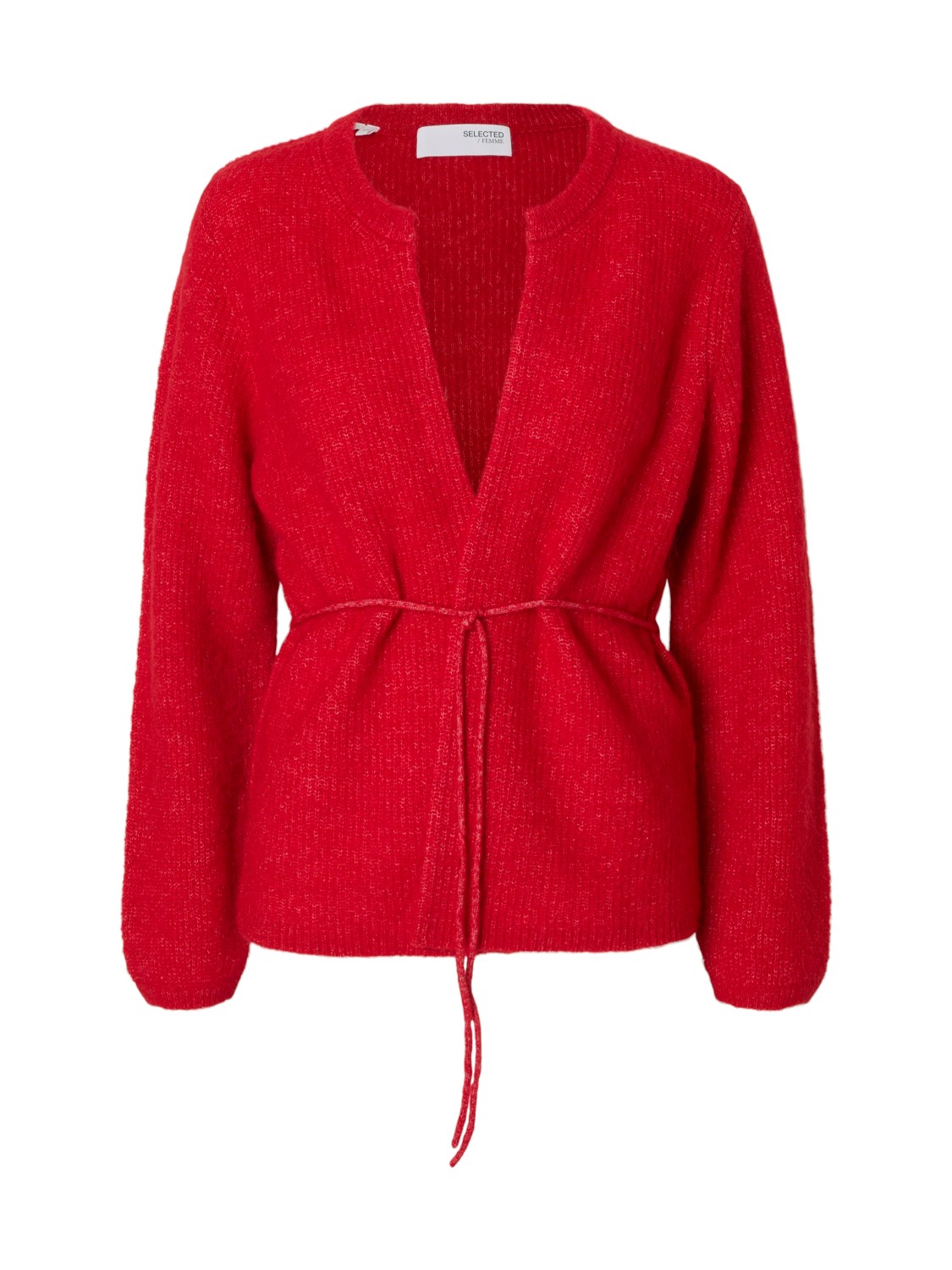 SLFSIA ras ls knit belt cardigan Red