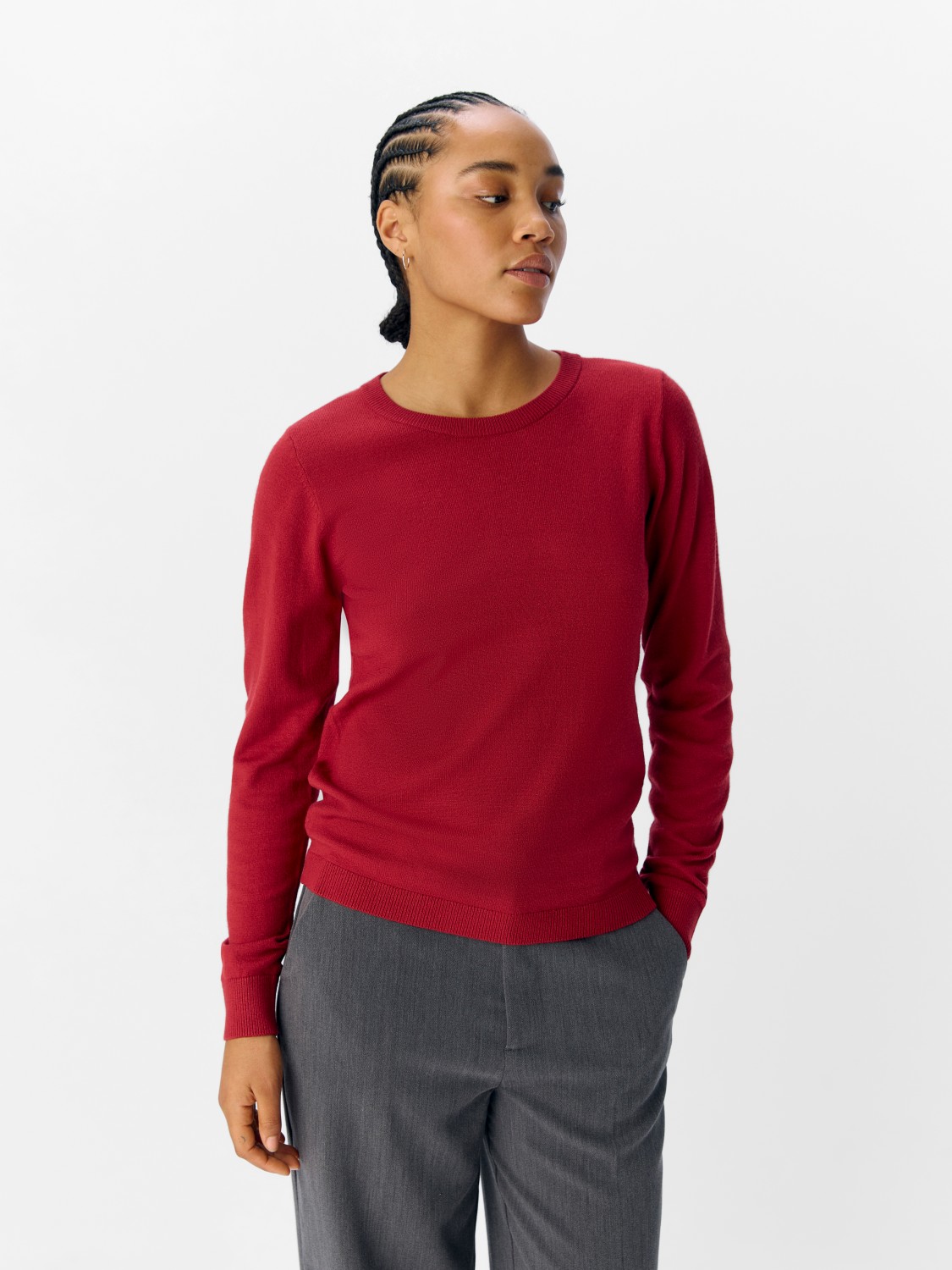 OBJTHESS l/s o-neck knit pullover Red