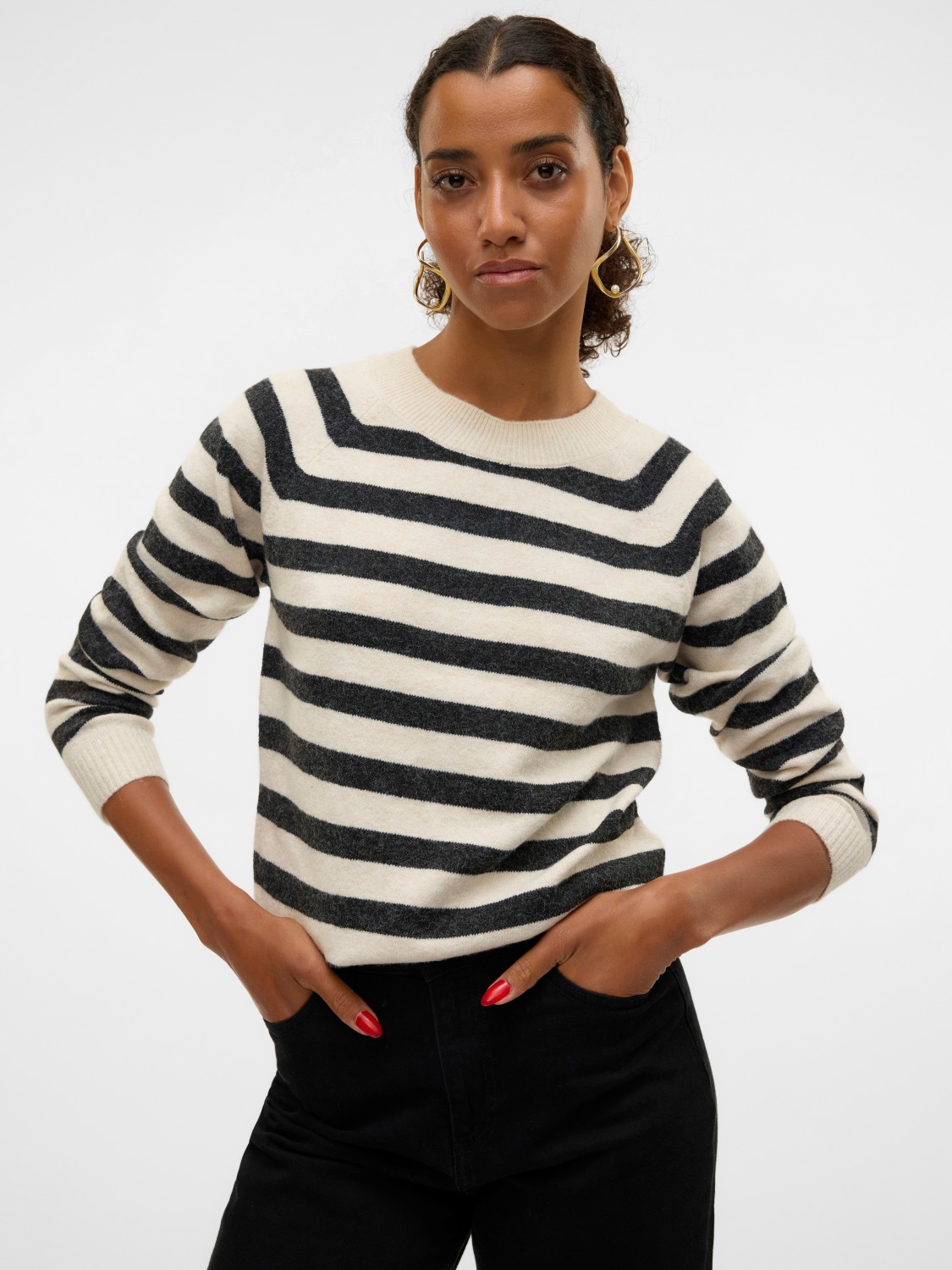 VMDOFFY ls o-neck blouse Black stripe