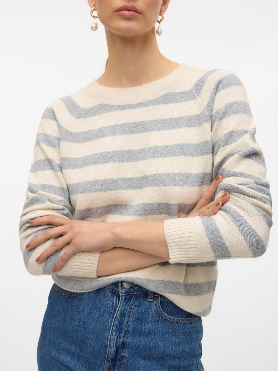 VMDOFFY ls o-neck blouse Grey stripe