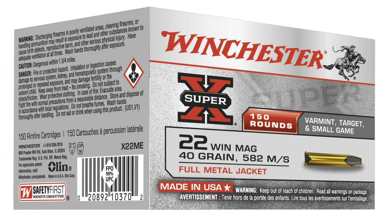 Winchester .22WMR FMJ SuperX 40gr 150 patroner