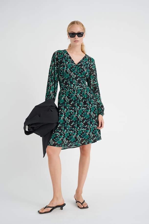 KirstiePW Short Dress, Green Painted Flowers