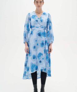 BasiraIW Wrap Dress - Blue Poetic flower