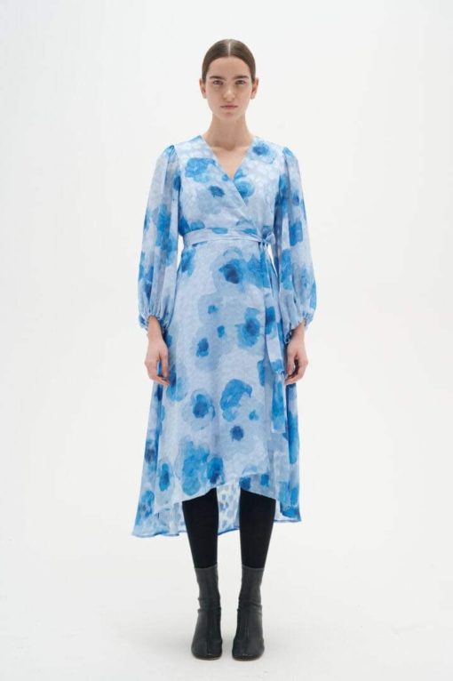 BasiraIW Wrap Dress - Blue Poetic flower