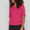 Vishelley o-neck  2/4 knit top - Pink Yarrow