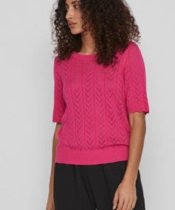 Vishelley o-neck  2/4 knit top - Pink Yarrow