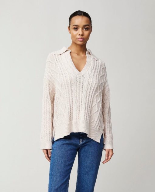 Adriana Cable Knitted polo sweater