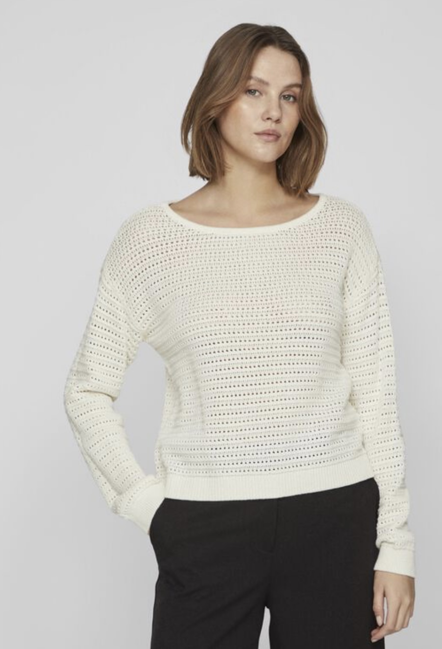 Vibellisina Boatneck L/S Knit Top -  Egret