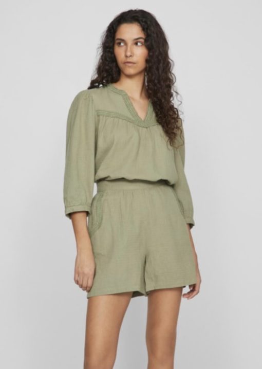 Vijilo V-neck 3/4 top - cool oil green