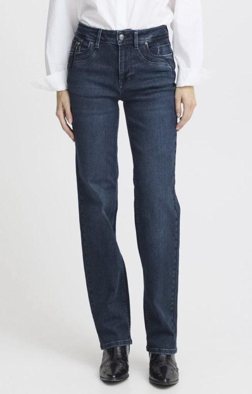 PZKAROLINA HW Jeans Straight Leg - Dark Blue