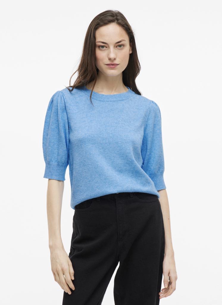 Viril 2/4 sleeve o-neck knit top - Blissful Blue