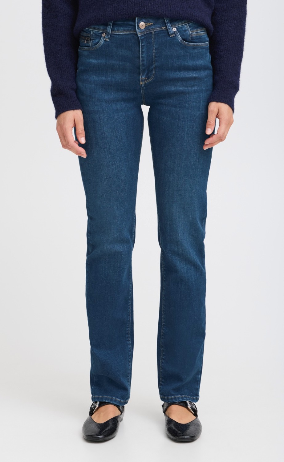 PZSandra HW Jeans Medium Straight Leg - Dark Blue