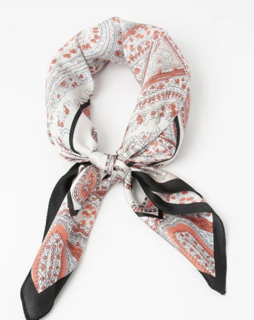 Rosenvinge, lite skjerf paisley rosa med svart kant
