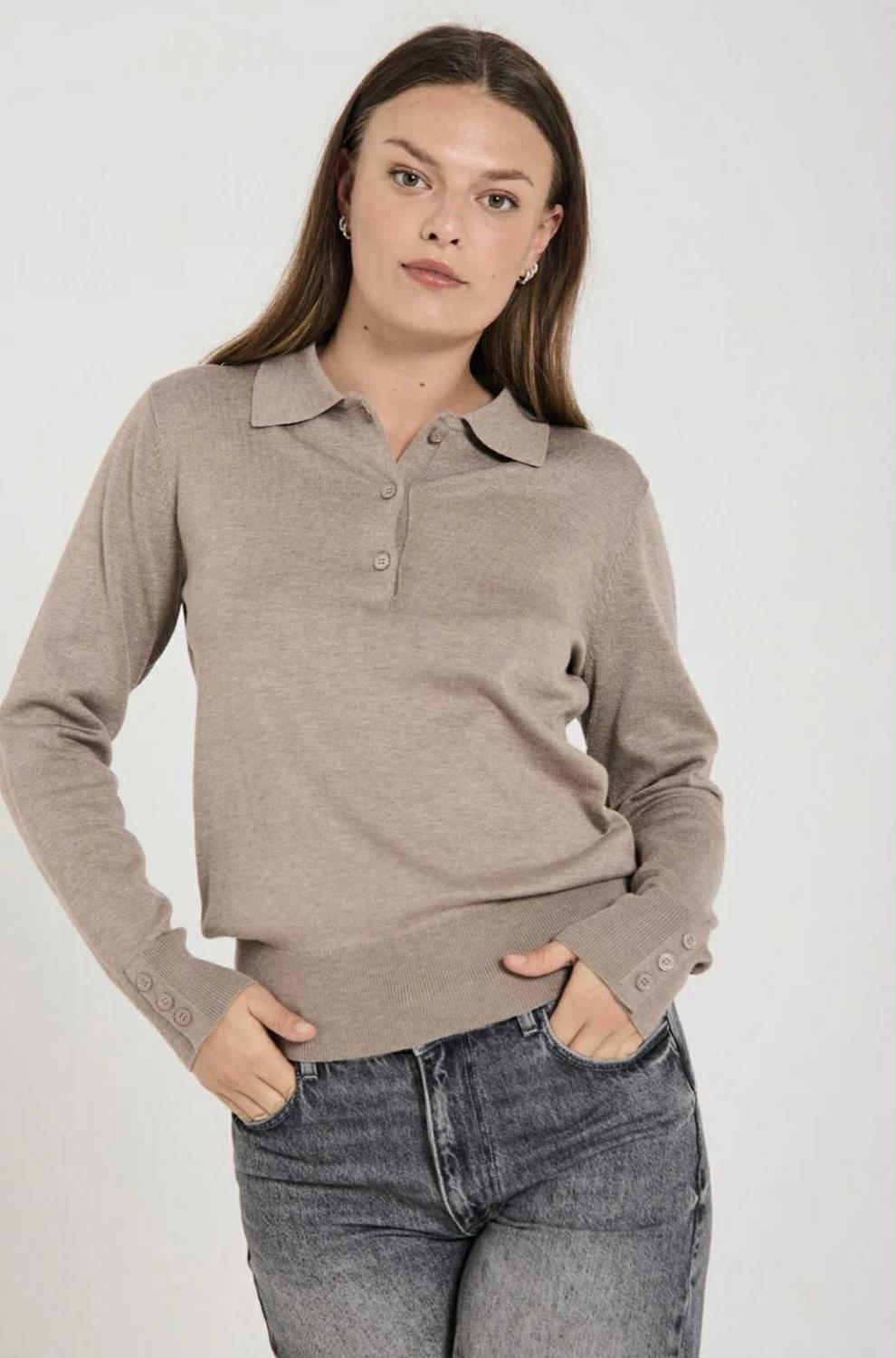 FQKATIE-Pullover,plain flat gold button
