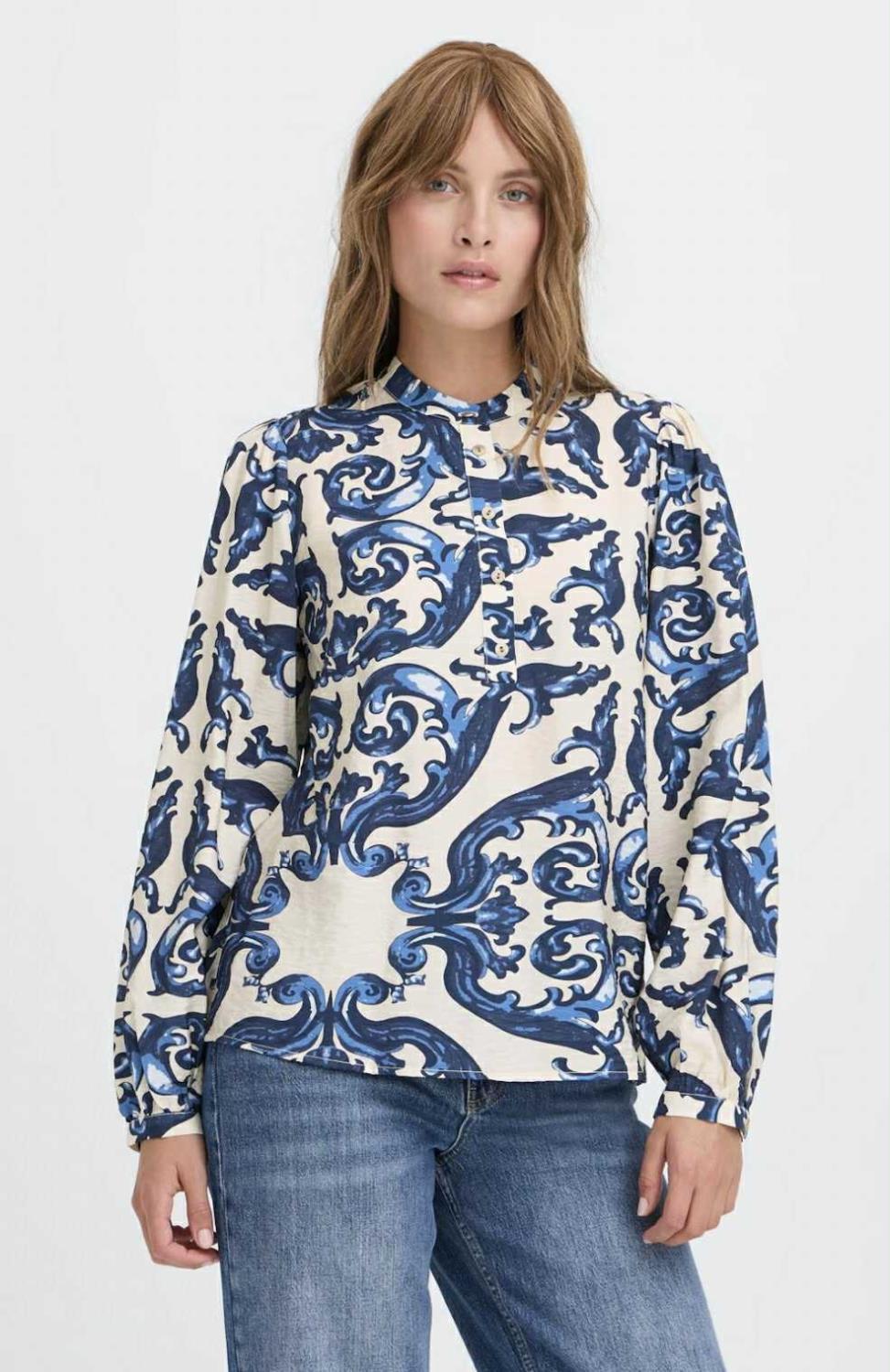 PZCarrie Blouse - Off White Blue Rocco