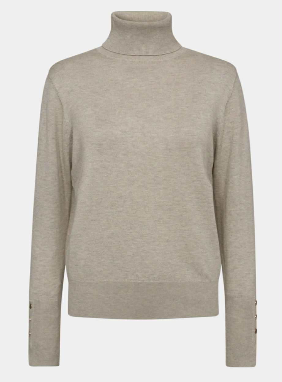 FQKATIE-Pullover,plain flat gold button - Desert Taupe Melange