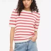 Vidalo O-Neck S/S Stripe - White Alyssum/Hibiscus