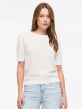 Vidalo O-Neck S/S Knit Top - White Alyssum