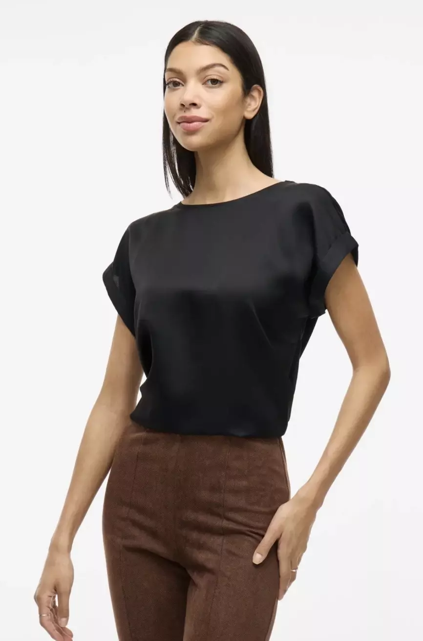 Viellette S/S Satin Top - Black