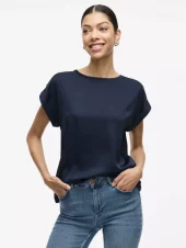 Viellette S/S Satin Top - Navy Blazer