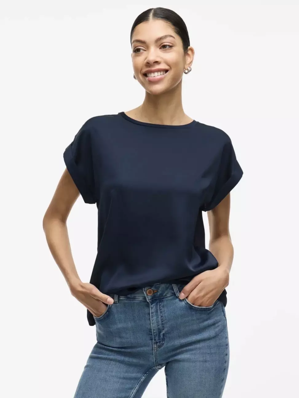 Viellette S/S Satin Top - Navy Blazer