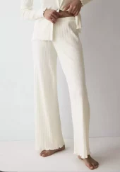 Versatille Rib Straight Trousers - Silk White