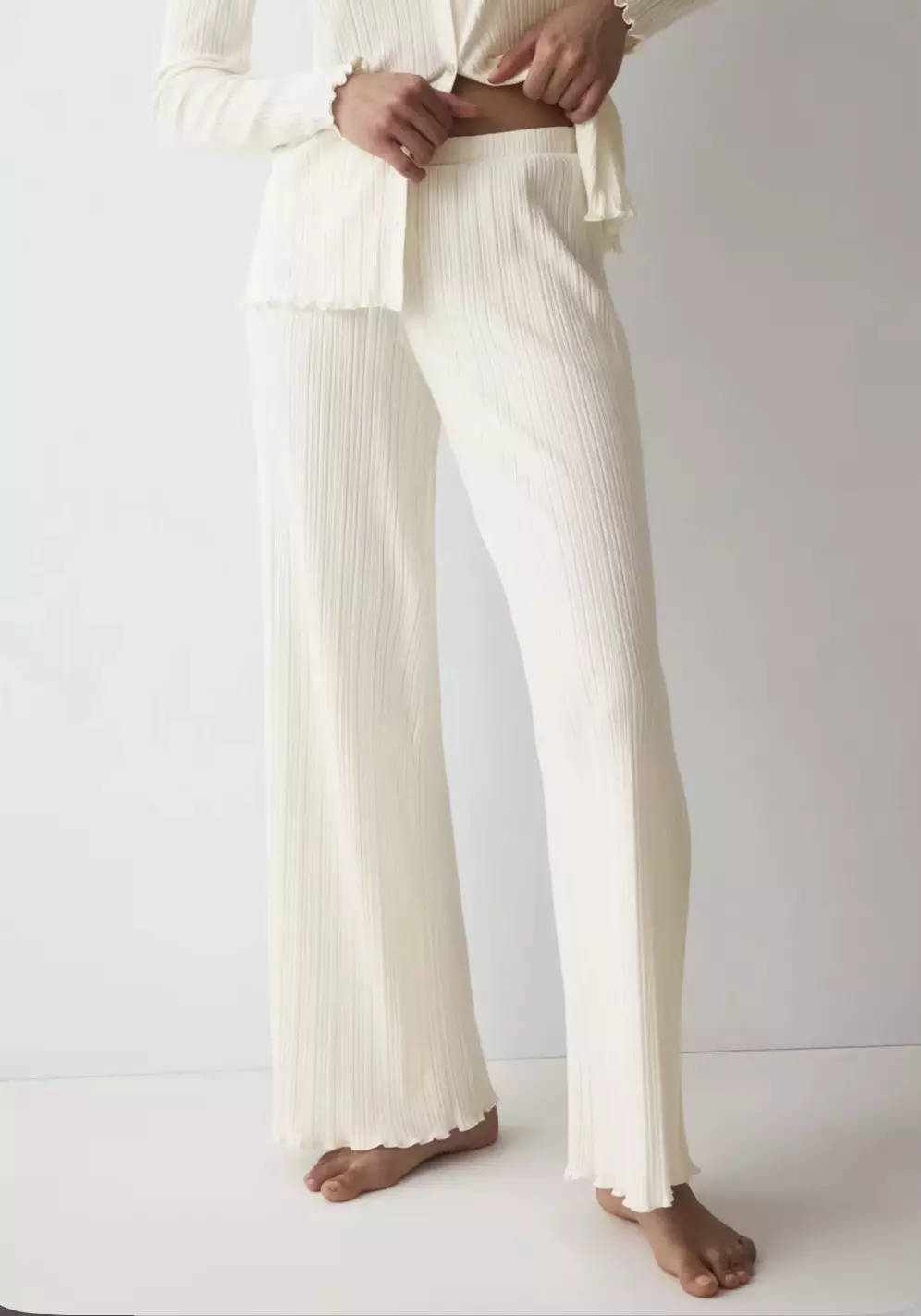 Versatille Rib Straight Trousers - Silk White