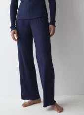 Versatile Rib Straight Trousers - Blue