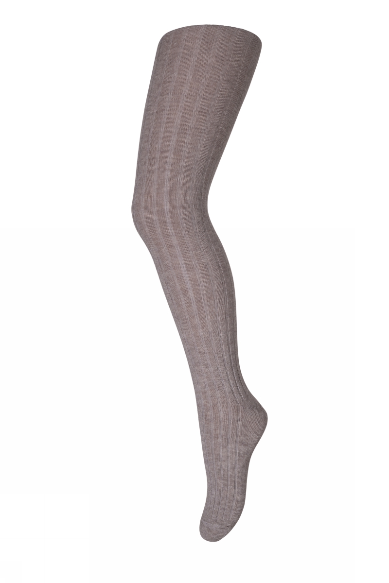 Cotton rib tights - Lys brun Melert
