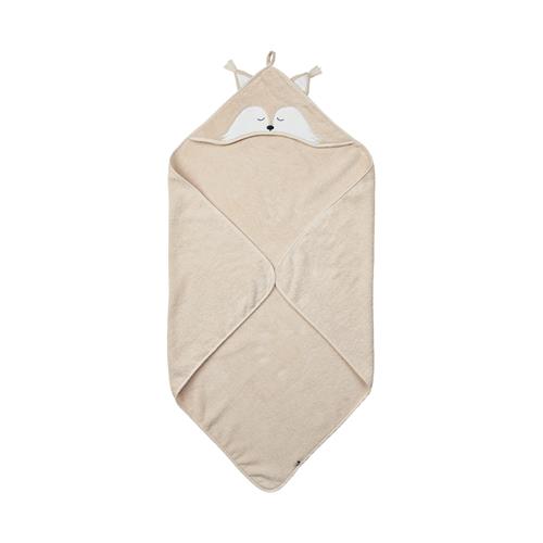 Organic Hooded towel w/fox - Sandshell
