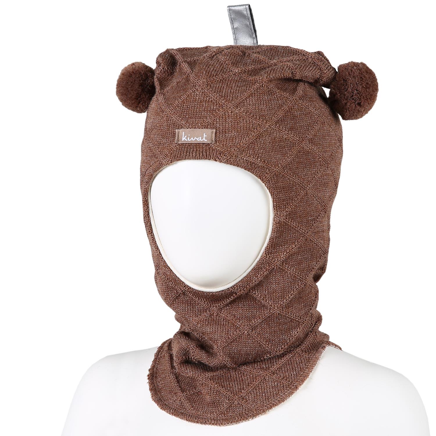 KIVAT Wool Balaclava, Cable w/Bobbles - Brown