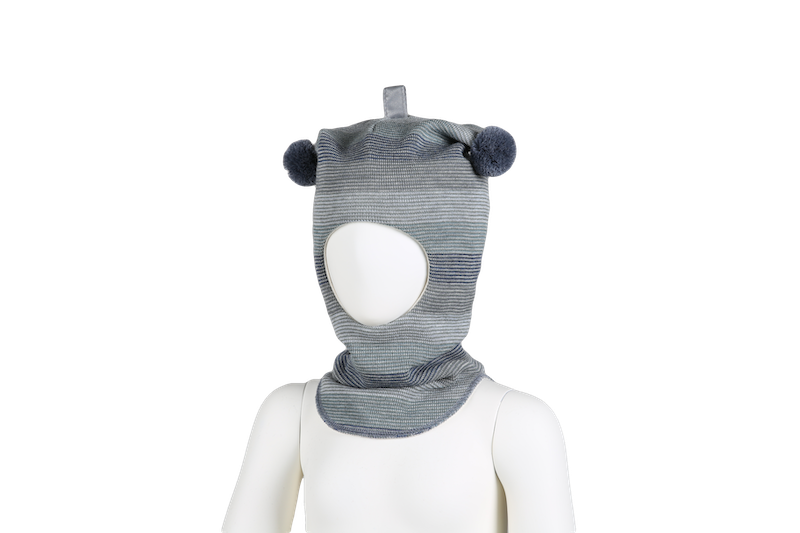 KIVAT Wool Balaclava, Striped w/2 Bobbles - Blue/Green